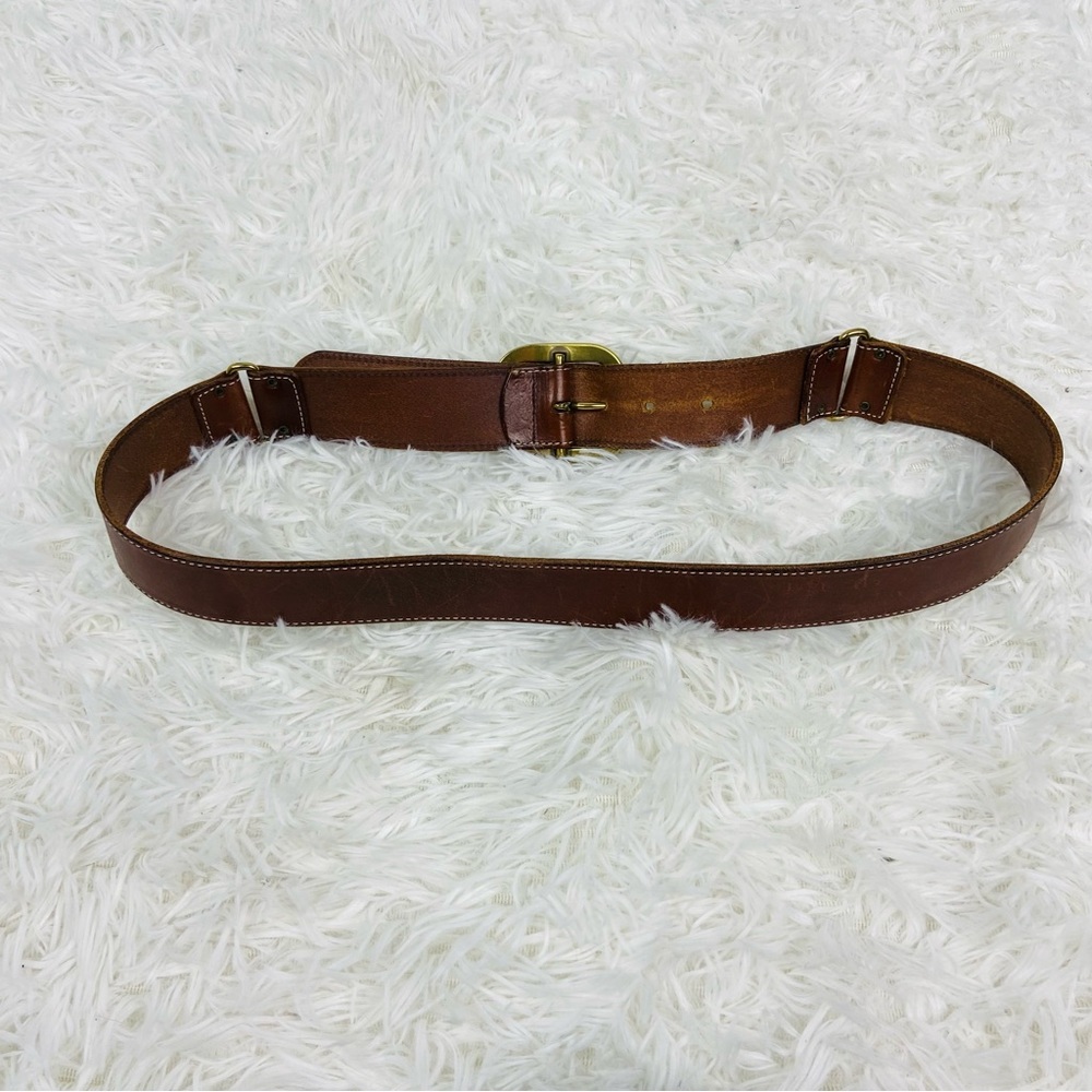 TALBOTS brown 100% genuine leather brass buckle belt size medium - Picture 14 of 17